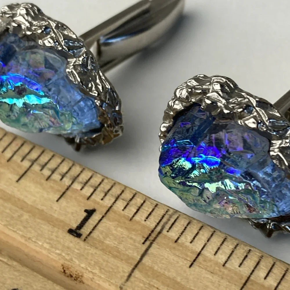 Vintage Blue Nugget Silver‎ Tone Cufflinks Pat. 2.974.381 Classic Retro Mens
